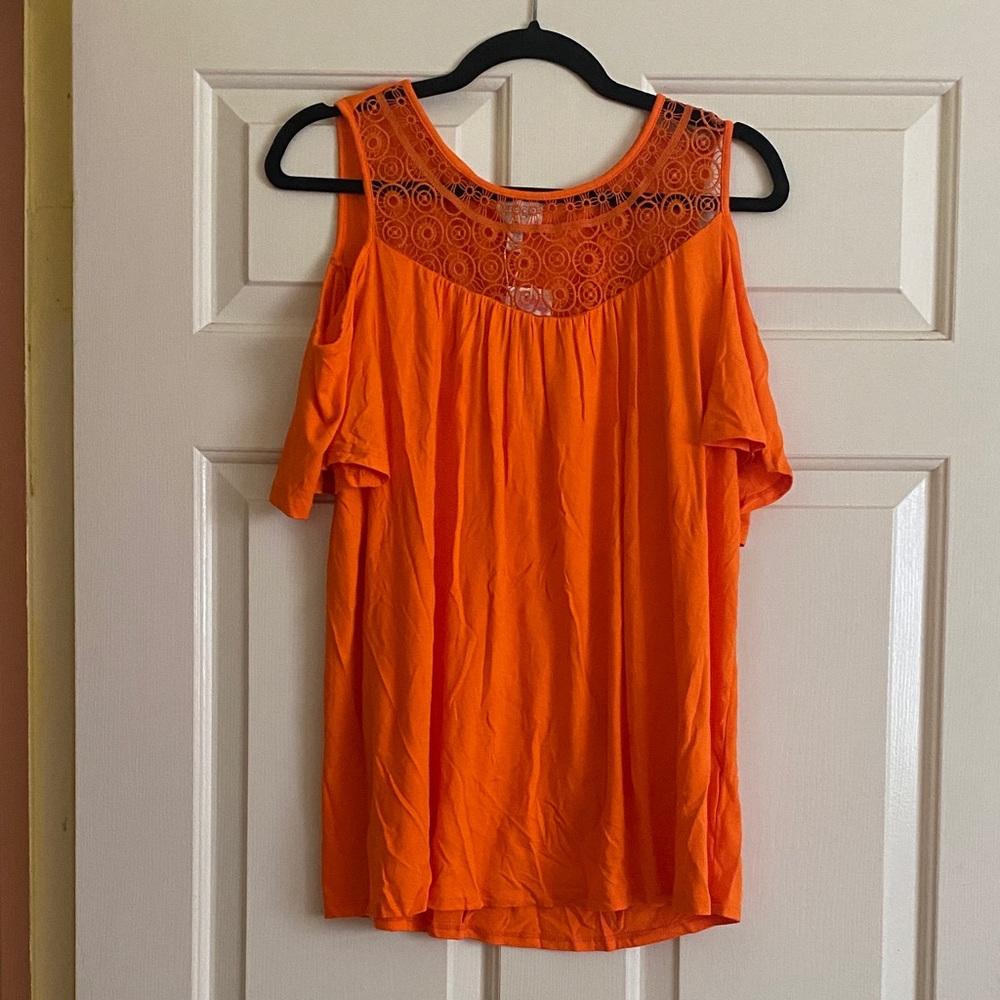 NWT Greige Vibrant Orange Cold Shoulder Blouse, Size L
